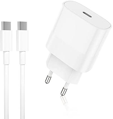 Chargeur Mural Rapide USB C 20 W avec câble de Charge USB C vers USB C de 2 m/6,6 Pieds, Chargeur Rapide PD 3.0 Type C pour iPad Pro 12.9/11 inch iPad Air 4th iPad Mini,Google Pixle 5, Galaxy S22/S21