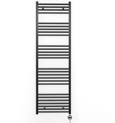 Myhomeware 550mm Wide Black Electric Bathroom Heated Towel Rail Thermostatic Warmer Radiator Precise Control (550 x 1600 mm (BTU: 2659))