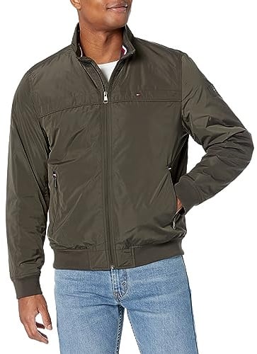Tommy Hilfiger Men's Performance Faux Memory Bomber Jacket, Army Green Filled, L