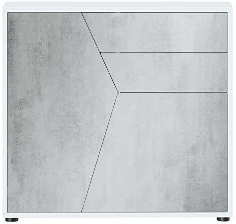 Vladon Sideboard Benny, Made in Germany, Kommode mit 2 Türen und 2 Schubladen, Weiß matt/Beton Oxid Optik (79 x 74 x 36 cm)