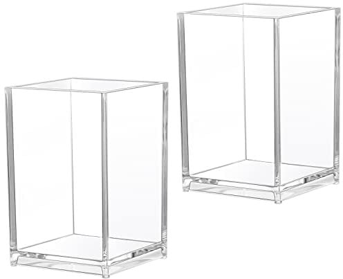 XREE 2 Stück Acryl Stiftehalter, Bleistifthalter Schreibtisch Durchsichtig Stiftebecher Make-Up Pinselhalter Organizer Stifthalter für Büro Schule Zuhause (10 x 6,5 x 6,3 cm)