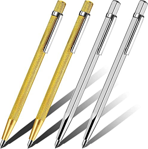QINSHUI Ceramic Tile Cutter Pen, Portable Ceramic Pointed Tile Cutter Pen, Metal Plate Glass Marker Lettering Pen, Metal Scribe Tungsten Carbide Scribe Tool (4PCS)