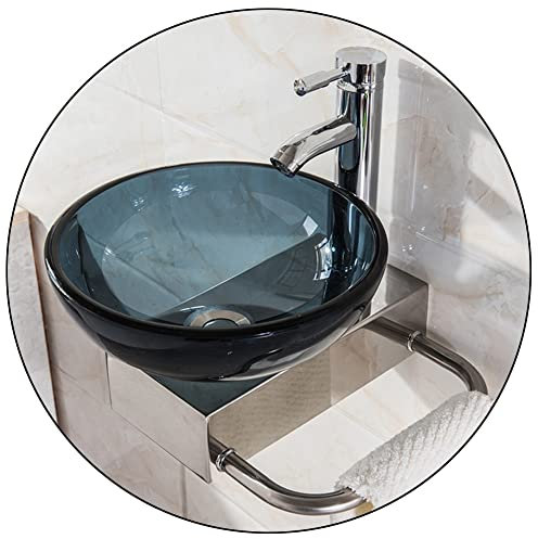 Mini Lavabo Bagno Piccolo Lavabo da Bagno Lavabo A Parete Lavandini Artistici in Vetro Temperato Set di Vaschette per Lavabo (Colore : Grey, Taglia : 31cm)