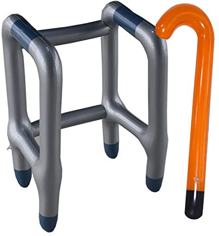 Aufblasbare Gehhilfe + Aufblasbarer Spazierstock/Gehstock - das perfekte Set für Ihr Kostüm als Oma oder Opa zum Karneval/zum Karneval oder Geburtstag