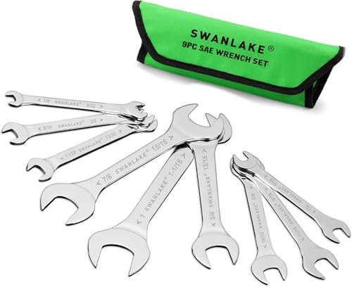SWANLAKE 9-teiliges superdünnes Maulschlüssel-Set, Karbonstahl, SAE-Größe 1/4-1-1/16 Zoll, schmaler Schraubenschlüsselsatz mit Rolltasche