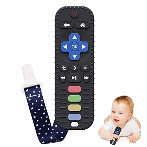 Baby Silikon Beißring Kauspielzeug Zähne Spielzeug, Fernbedienung Weich Beißspielzeug Baby Teether für 3-18 Monaten, Beruhigt Babys Wundes Zahnfleisch(Schwarz)