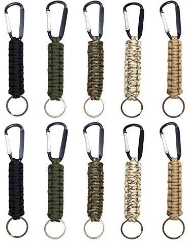 AIMEKE 10 Stück Paracord Schlüsselanhänger Karabiner mit Schraubverschluss Geflochtene Schlüsselband Clip Ring Haken Outdoor Lanyard Schlüsselringe für Camping Wandern Männer Frau