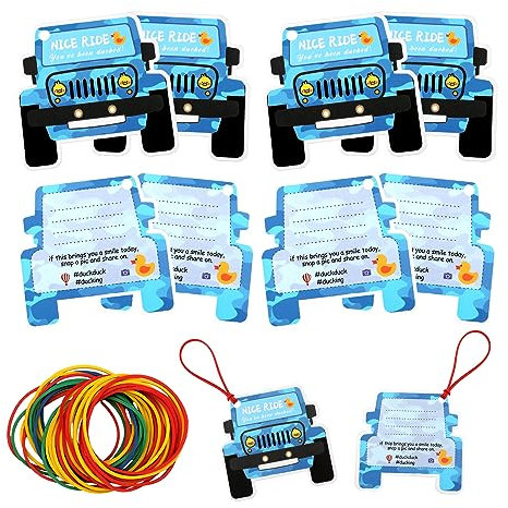 LUTER 60pcs Duck Tags, Small Cruising Rubber Duck Tag with Hole and Rubber Band Ducking Game Card Car Shaped Cruising Duck Tags(Blue)