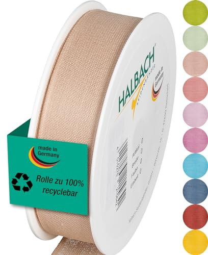 Halbach Seidenbänder Geschenkband | Breite 25mm Länge 25m | Schleifenband made in Germany | Geschenkbänder in Vielzahl von Farben und Breiten, perfekt zum Verpacken und Dekorieren, Farbe: natur