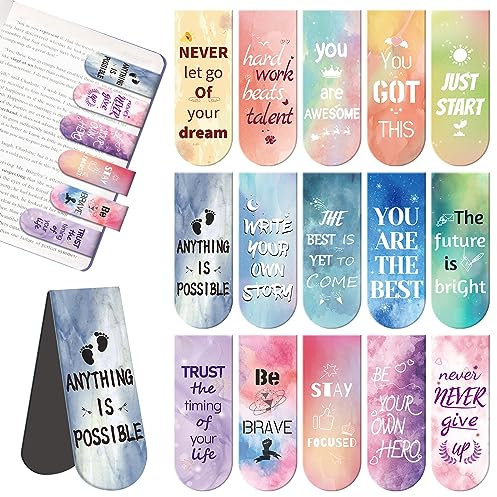 Kaluofan 15PCS Magnetic Bookmarks, Multicoloured Inspirational Bookmarks with Magnetic Material, Pack of 15