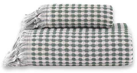 BOHORIA® Set de serviettes Samui de qualité supérieure - 1 serviette de bain (70 x 140 cm) + 1 serviette (50 x 90 cm) - En coton (50 x 90 cm + 70 x 140 cm, émeraude)