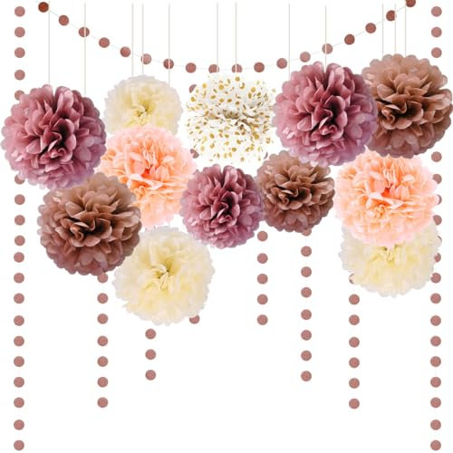 SNOWZAN Seidenpapier Pompons Hochzeitsdeko Vintage Party Dekoration Fächer Bunt Rosegold Warmes Thema Und Dots Girlande