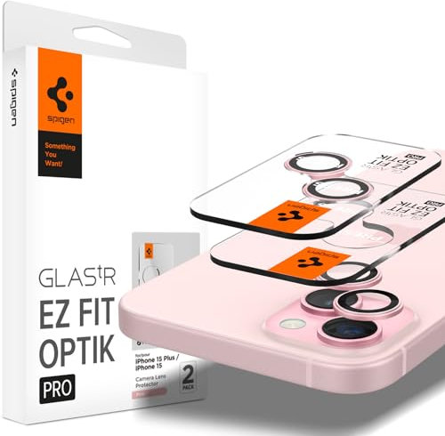 Spigen EZ Fit Optik Pro Tempered Glass Camera Lens Protector for iPhone 15/15 Plus / 14/14 Plus - Pink (2 Pack)