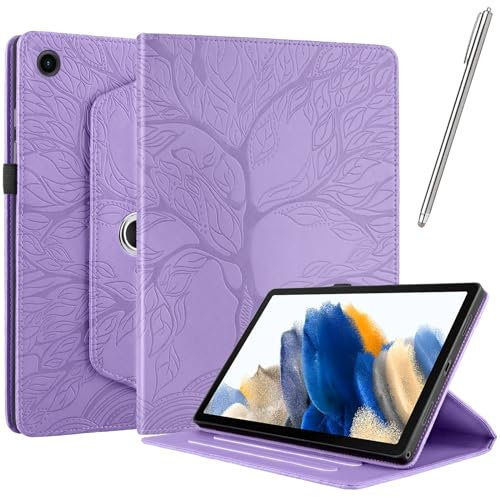Netany Rotating Custodia per Samsung Galaxy Tab A8 10.5-Pollice 2021 (Sm-X200 / X205 / X207), con penna PU Pelle Flip Cover, Supporto Rotazione 360 Protettiva Cover [Auto Sveglia/Sonno] - Viola