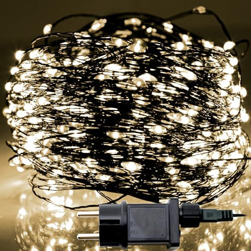 OXYN Lampadine Luci LED Natale 8 Giochi Luce 240V Filo Trasparente Lampada Casa Albero Decorazioni Natalizie Matrimonio Feste Party Nozze Presepe Esterni Interni (300 LED 20m Bianco Caldo)