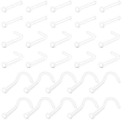 AVYRING 20G Flacher Klarer Nasenstecker, Unsichtbarer Klarer Nasenretainer aus Bioflex Plastik, 30 Stück Klarer Nasenstecker zum Verdecken von Piercings für Schule und Arbeit