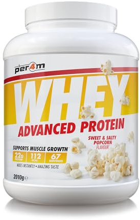 Per4m Whey Protein, Molkenprotein mit vollem Aminosäureprofil, unterstützt Muskelaufbau & Regeneration, reich an essentiellen Aminosäuren, für Sportler post-workout – Süß-salziges Popcorn – 2.01kg