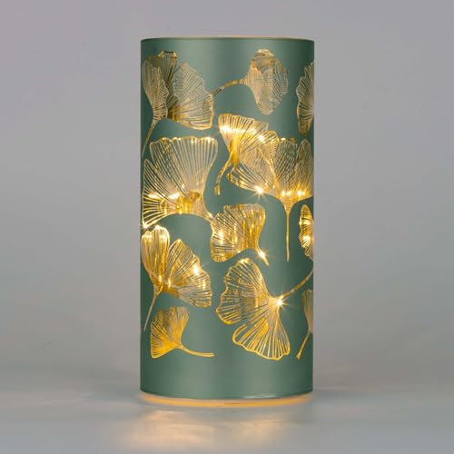 SHATCHI 22cm Christmas Decorated Vase Table Lamp Etched Glass Tube Xmas Silver Cylinder LED Fairy Lights Battery Operated Table Decoration, Foilage