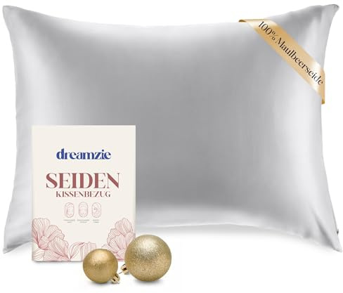 Dreamzie - Seidenkissenbezug 40x60cm - 100% Seide - Silbergrau | Oeko-Tex zertifiziert · mit Reißverschluss · Kissenbezug Seide · 100% Maulbeerseide · 19 Momme · für Haare & Haut