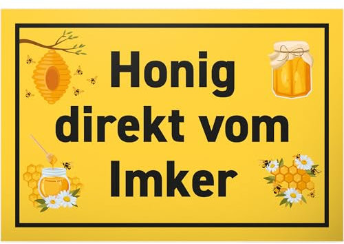 DankeDir! Honig direkt vom Imker - 30 x 20 cm Kunststoff Schild - Geschenk Geschenkidee Imker Freunde - Geburtstagsgeschenk Türschild Spruch Wandschild Hinweisschild Hinweis