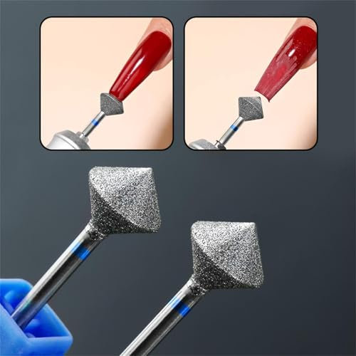 Acycoin2A 2Pcs 10mm Rhombus Diamond Nail Drill Bit 3/32 Rotary Burr Manicure Pedicure Grinding Head Nail Cutters for Professional and Home Use
