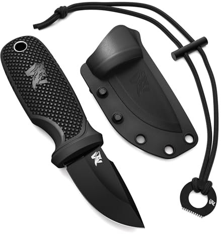 ODENWOLF W-MINI Neck Knife Messer aus starkem D2 Stahl - Kleines EDC Messer Feststehend mit durchdachtem Holster und Feuerstahl - Outdoor Messer Klein und Handlich - Feststehendes Messer Halskette
