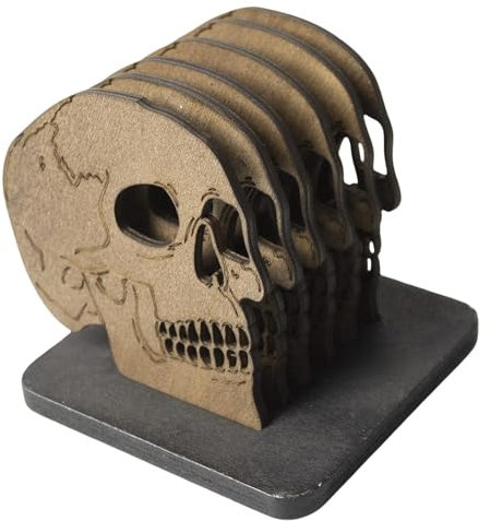 6 Stück Totenkopf Untersetzer Set Mit Sockel, Totenschädel Getränkeuntersetzer Aus, Tassenuntersetzer Dekorativer Ornamente Für Küche, Schreibtisch, Esstisch 10 cm