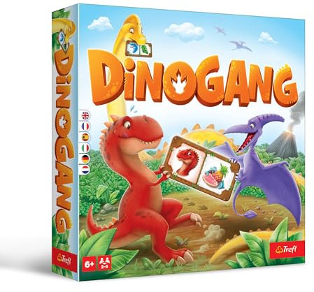 Trefl Dinogang - Verrücktes Brettspiel Für die Ganze Familie, Dinosaurier, Sammeln Sie Jetons, Prähistorische Zeiten, Gesellschaftsspiel für Erwachsene und Kinder ab 6 Jahren