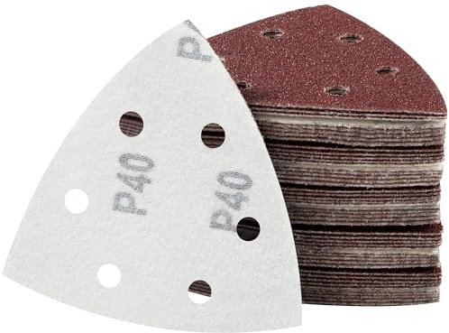 MIDO Professional Abrasive Triangle Sanding Pads 50 Pcs 93 mm 40 Grit Detail Sander Pads 6 Holes Sanding Sheets Sander Sandpaper Hook and Loop Sander Pad