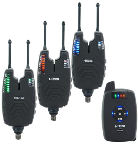 Hirisi Tackle Karpfenangeln Funkalarm-Set, 4 Alarme Und 1 EmpfäNger, Voll FunktionsfäHig Bissanzeiger Angeln Mit Funk (SX1-3)