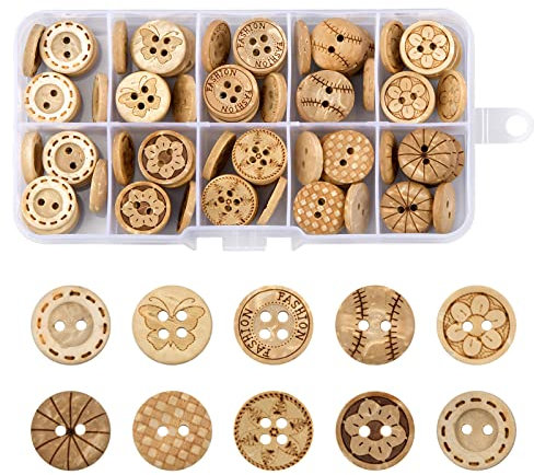 100 Stück Kokosknöpfe Natur, 2/4 Loch Holzknöpfe, Handmade Runde Knöpfe, Natur Bastelknöpfe, Kinderknöpfe, 15 mm, Annähen, Sortierte