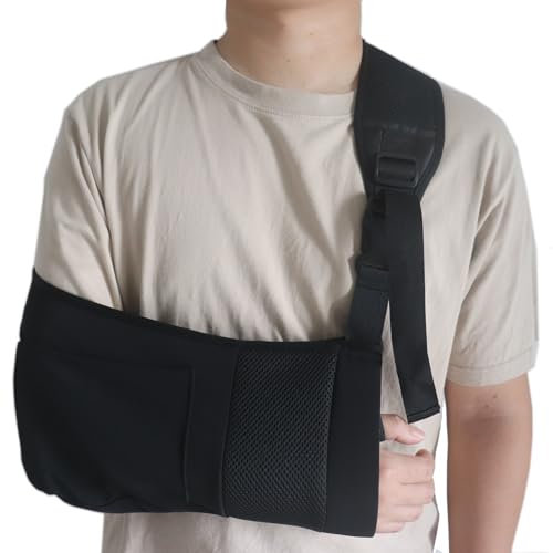SHUEASE Arm Sling Shoulder Immobilizer for Men & Women - Lightweight Breathable Rotator Cuff Support Brace with Pocket, Fits Left & Right Arms, Ideal for Wrist & Elbow Injuries, One Size