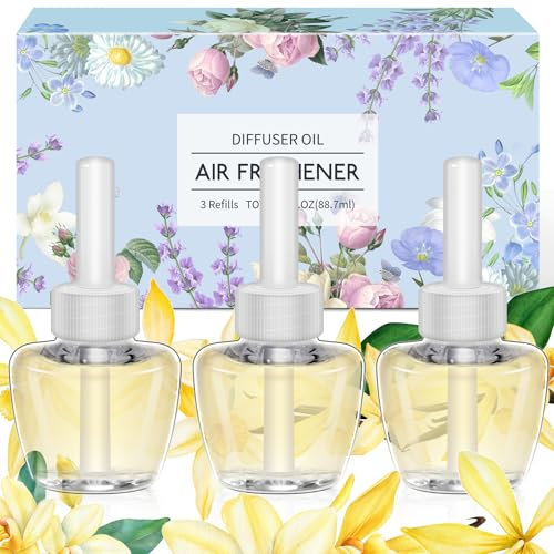 Scent-Hi Recambios Ambientador Compatible con Air Wick/Glade, Ambientador Eléctrico Recambios- Vainilla, 3 x 19ml, Dormitorio, Oficina, Estudio