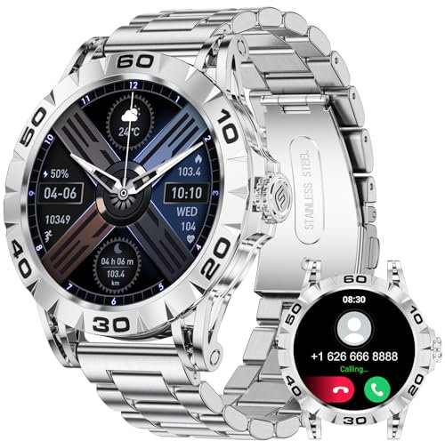BANGWEI Smartwatch da uomo, chiamate Bluetooth, display IPS, frequenza cardiaca e monitoraggio del sonno, IP67, impermeabile, 100+ modalità sportive, compatibile con Android e iOS (argento)