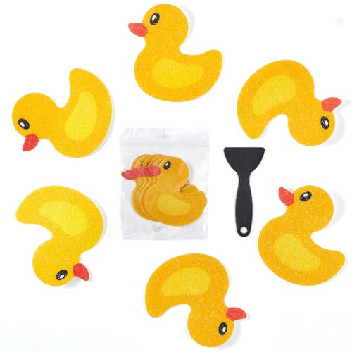 Yemoju 12 Stück Anti Rutsch Badewannen Aufkleber, Niedliche Enten rutschfeste Aufkleber Für Kinder Badewanne, Badezimmer Anti Rutsch Sticker und Schwarzer Schaber