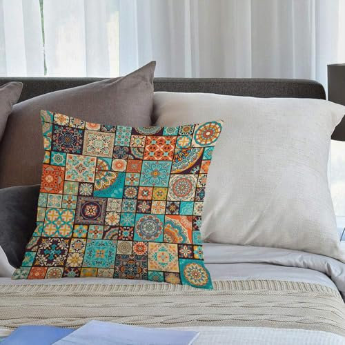 EMCLKS Designs Kissenbezug Männer/Frauen/Jungen/Mädchen Wohnzimmer Schlafzimmer Sofa Stuhl Kissenbezüge, Bunte Patchwork-Fliesen mit islamisch-arabischen, indisch-osmanischen Motiven. Majolik,45x45cm