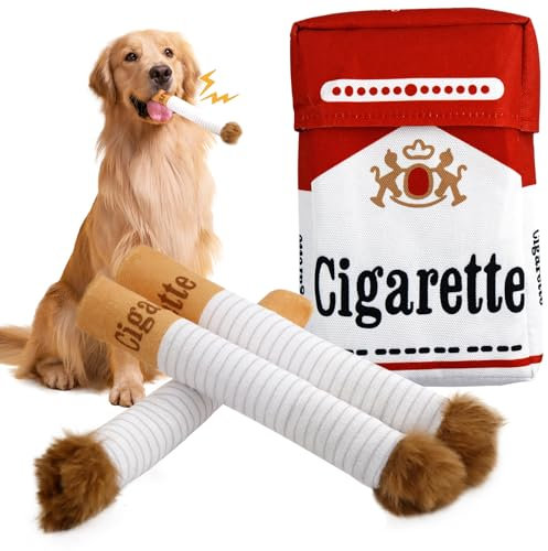 3Pcs Giggle Zigaretten-Hundespielzeug, quietschendes Hundespielzeug, Lustiges Interaktives Plüsch mit Einer Box, Interaktives Spielzeug für kleine, mittelgroße und große Hunde
