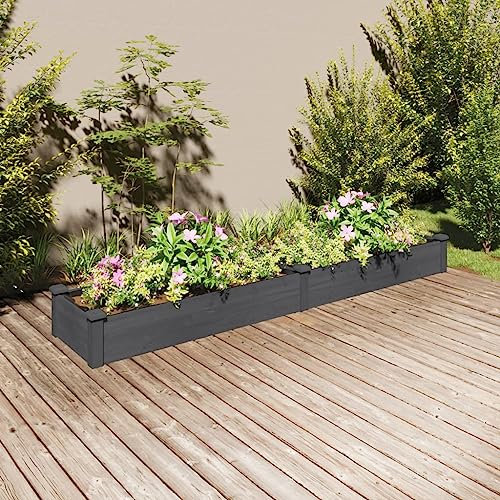 Somanki Hochbeet mit Einsatz Grau 240x45x25 cm Massivholz Tanne, Pflanzbeet, Balkonkasten, Pflanzkasten, Gemüsebeet, Kräuterbeet, Pflanzkiste, Blumenbeet - 364297