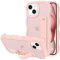 LLZ.COQUE for iPhone 15 Plus/iPhone 14 Plus Case, Curly Wave Frame with Adjustable Hand Strap Stand Phone Case, Translucent Matte Back Anti-scratch Cover for iPhone 15 Plus/14 Plus, Pink