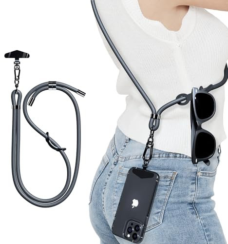 TUSEASY Cadena universal para teléfono móvil de 8 mm con soporte de acero inoxidable, correa ajustable para teléfono móvil para iPhone 16/15/14/13 Pro, Samsung – Accesorio resistente para teléfono