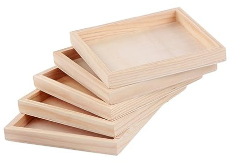 ibasenice Wooden Nested Serving Trays Puzzle Toy Trays Square Shape Organizer for Boys and Girls 5pcs Set