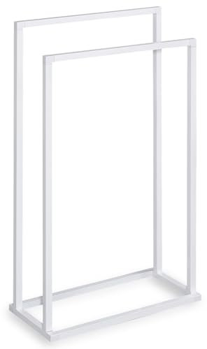 Handtuchhalter MAILO weiß - Handtuchständer mit 2 Stangen, Badetuchhalter freistehend und platzsparend, modern