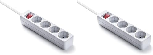 Famatel 9/704 Regleta ecosockets 4 Enchufes con Interruptor de Encendido | 1,5 Metros | hasta 250W | Protección Infantil | Orientación Tomas a 45o | Evita consumos Fantasma | Blanco (Paquete de 2)