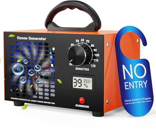 Fitabok Generatore di Ozono 60000mg/h con Timer 120 Min e Display Umidità/Temperatura – Ozonizzatore Professionale O3, Purificatore d'Aria per Casa, Auto, Uffici, Cucina, Odori di Animali e Fumo