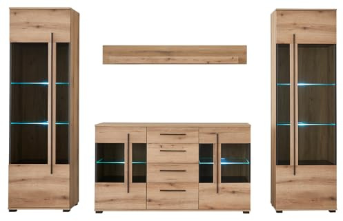 Wohnwand in Evoke Eiche Wohnkombination Set 4-teilig 290 cm, mit Soft-Close, Design-D