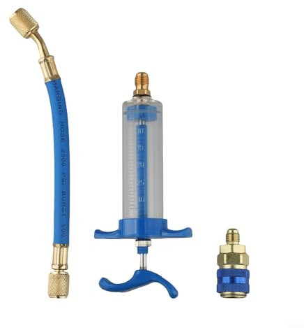 Jonikuper Kit d'injecteur d'huile AC pour voiture - Compresseur manuel de 30 ml - Pompe à tourner à la main avec coupleur à connexion rapide SAE 1/4 pour outils de service de climatisation automobile
