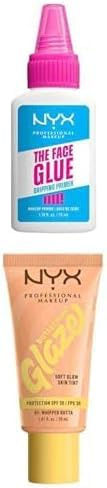 Pack Nyx Professional Makeup Primer Fijador Hidratante, The Face Glue + Base de Maquillaje Iluminadora Buttermelt Glaze, Tono 01 Whipped Butta