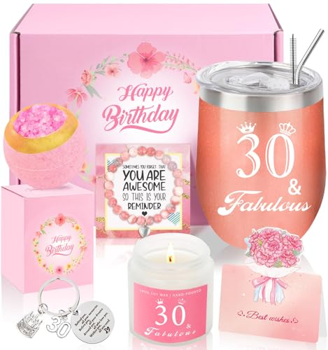 WITCOLOR 30th Birthday Gifts for Women, Happy 30th Birthday Basket Gifts Idea Box for Best Friends Female Mum Wife Daughter Sister Her Girlfriend Coworker Bestie