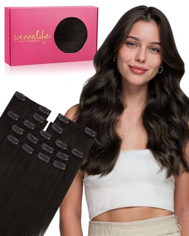 WENNALIFE Clip in Extensions Echthaar, Extensions echthaar in Remy hair extensions clip in Natürliche, 55g 7pcs 25cm Haarverlängerung Echthaar, #2 Dunkel Braun
