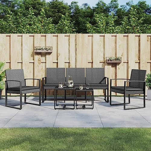 Qnhdfrt Garten Essgruppe Set 5 teilig mit Kissen Polypropylen Rattan Optik Stahlgestell Dunkelgrau Anthrazit für Terrasse Balkon Garten